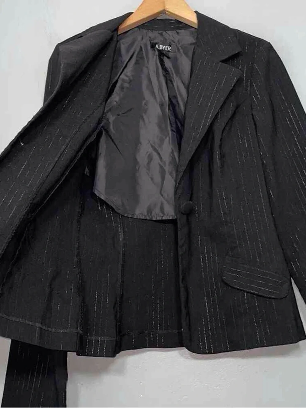 A. Byer Women's Black Pinstripe Blazer